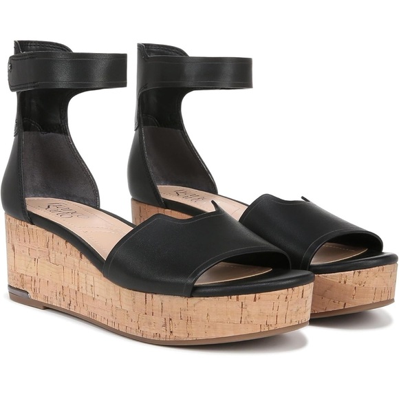 Franco Sarto Cork Wedge Platform Sandal Women's 9.5 Black Ankle Strap - Picture 1 of 8